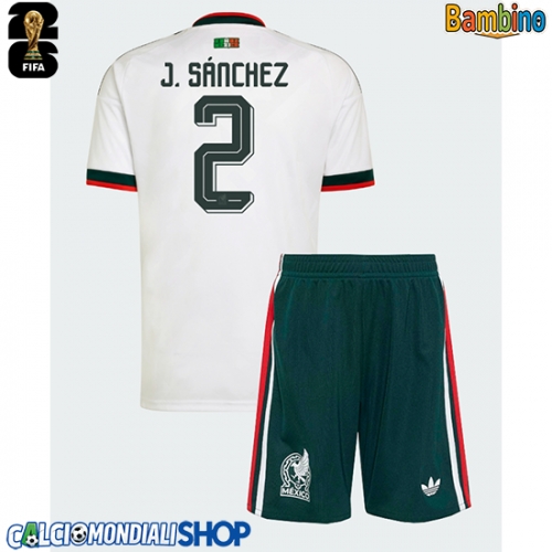 Maglie da calcio Messico Jorge Sanchez #2 Seconda Maglia Bambino Mondiali 2026  Manica Corta + Pantaloni corti)